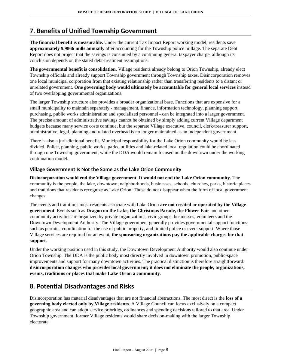Impact of Disincorporation final report, page 8 of 34